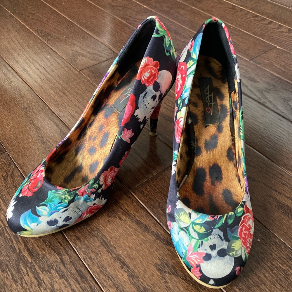 Iron Fist Black Floral Skull Heels